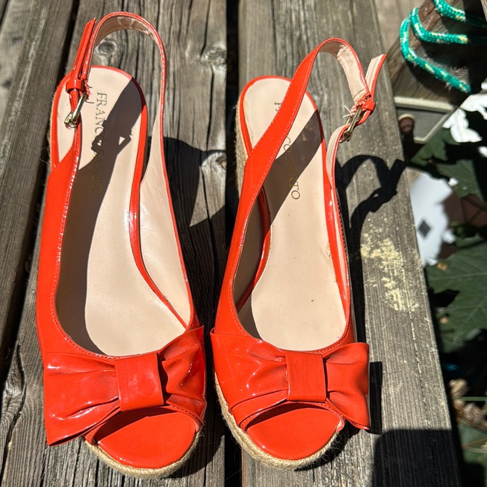 Franco Sarto orange wedge Sandals Peep-Toe Ankle Strap 10
